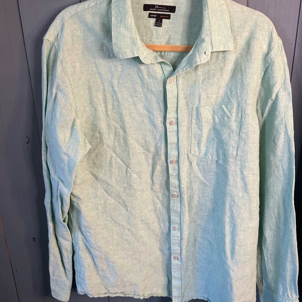Marc Anthony Luxury Mint Green Casual Button-Down Shirt | Large